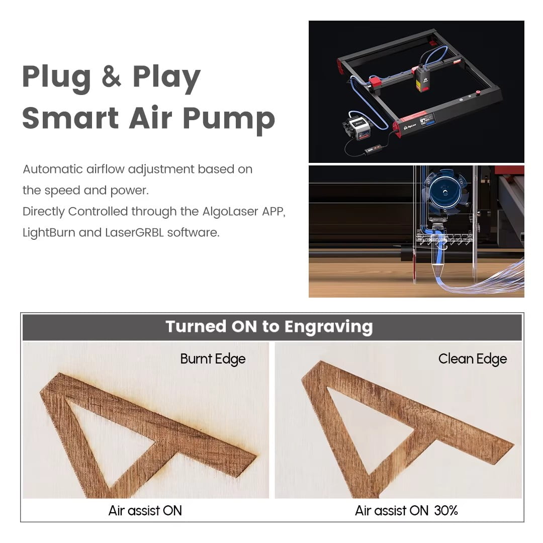 AlgoLaser Alpha Laser Engraving Machine with Air Assist, 20W Output Power Higher Accuracy Laser Cutter Engraver 20000mm/min for DIY Acrylic, Wood and Metal