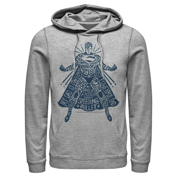 Men's Superman Figure Words Collage  Pull Over Hoodie Athletic Heather Large