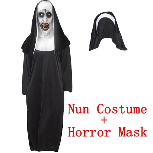 Disfraz de monja terrorífica Valak, traje de máscara con cara de fantasma, casco de látex, bata, Disfraces de Halloween, accesorios de fiesta de carnaval, 2023