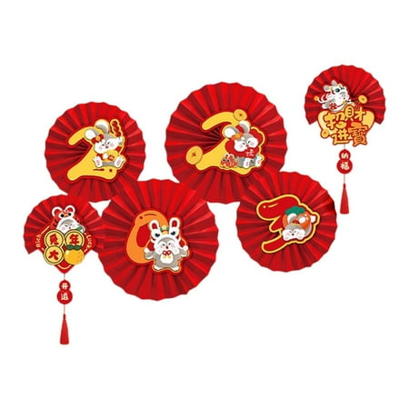 

1 Set 2023 Chinese Rabbit Year Paper Fan Pendant Hangable Paper Banner Crafts for Spring Festival Window Wall Door Decor