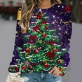 thumbnail image 2 of Darzheoy Womens Christmas Tops Star Suquins Fall Winter Round Neck Loose Casual Sweatshirts Printed Long Sleeve Fashion Seamless Drop Shoulder Hoodless Blouses, 2 of 4