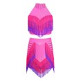 thumbnail image 4 of YiZYiF Kids Girls Latin Dance Dress Rhinestone Fringe Crop Top and Tassel Skirt Ballroom Tango Jazz Dance Outfit Hot Pink 16, 4 of 7