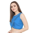 thumbnail image 2 of eloria Women Round Neck Sari Top Blouse Casual Short Sleeve With Triangle Lace, Art Silk Color : Blue, SIZE : 34, 2 of 5