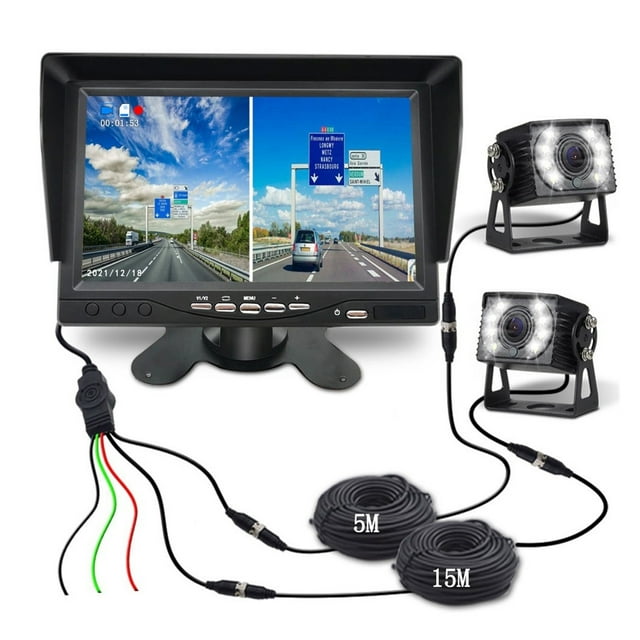 2CH 7" IPS Screen Car Truck Bus AHD DVR Monitor With Digital Video Recorder For AHD Front Rear Reverse Backup Camera 1024X600