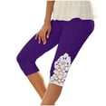 thumbnail image 3 of Women's Casual Lace Stitching 3/4 Cropped Pants Trousers Slacks Solid Color Soft Stretchy Flowy Lounge Home Beach Vacation Travel Essentials | Aestivo,Purple L, 3 of 9