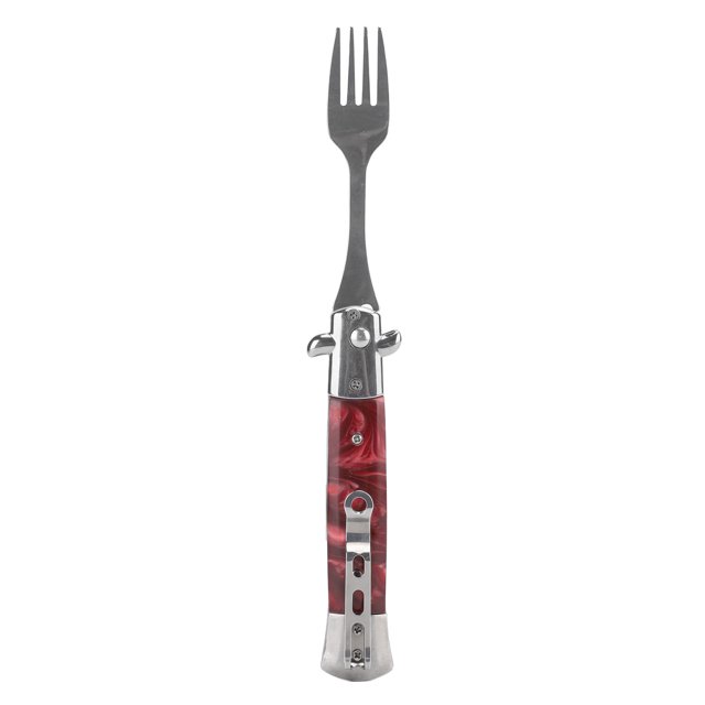 Tenedor plegable para acampar con resorte, un botón Flick, acero inoxidable 304, tamaño de bolsillo, utensilios con resorte automáticos, tenedor rojo