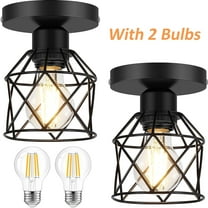 2-Pack Semi Flush Mount Ceiling Light Fixture with 2 LED Bulbs Black Kitchen Light Fixtures Ceiling Mount Ceiling Lamp for Kitchen, Hallway, Porch