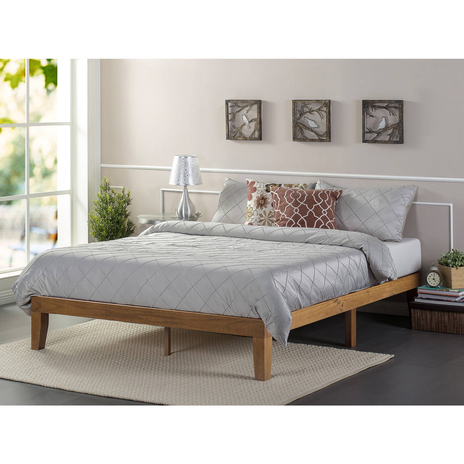 Wood Platform Bed Frame, Rustic Pine 