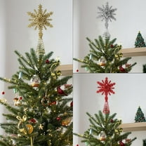 AYktou 5 Inch Christmas Tree Toppers, Christmas Snowflake Shape Tree Top Star Sparkling Ornament Planar Xmas Tree Topper Snowflake for Home Shopping Mall Christmas Decorations, Red