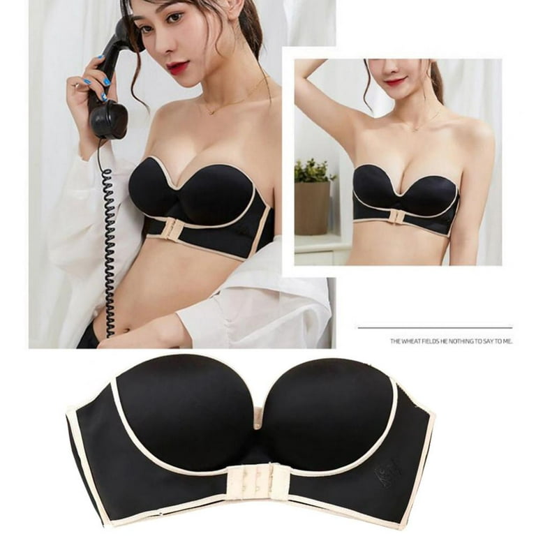 Women Padded Bra Strapless Bra Push Up Bra Lingerie Invisible Brassiere  With Adjustable Front Closure Bras Black 32-38B 