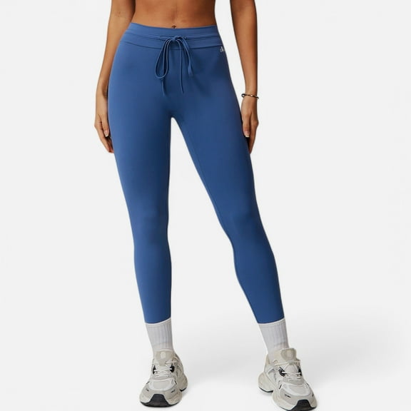 Active Women's High Waist Drawstring Leggings with Stretchy Fit - Small, Blue