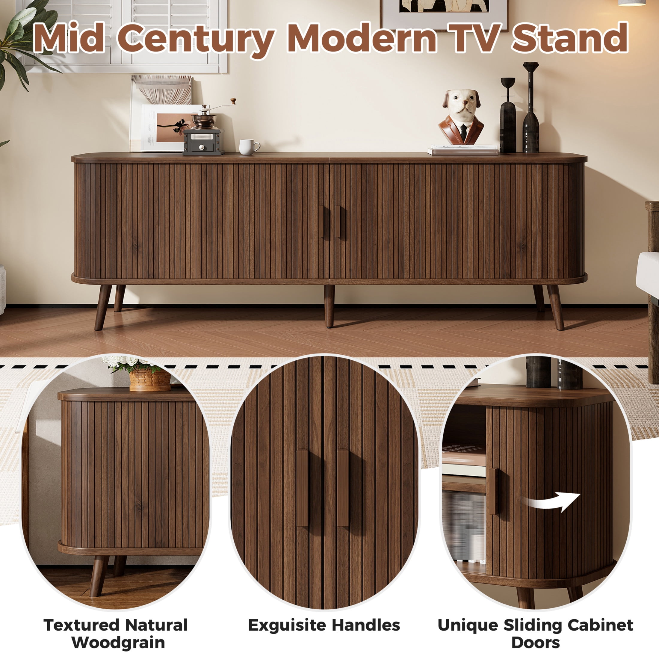 Noble House Modern TV Stand for TVs up to 80" with Ample Storage, Sliding Doors, Dark Brown