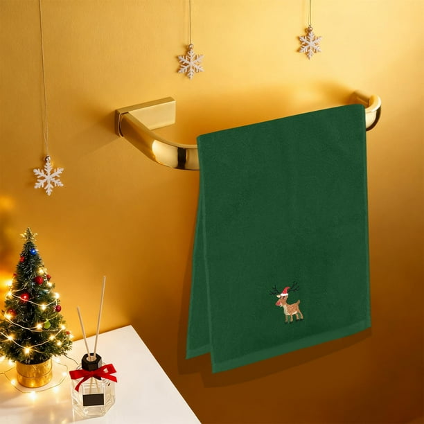 Toalla de Cocina Navideña de Algodón | Toalla Navideña Bordada con Alce y Guirnalda de Papá Noel | Tela de Rizo de Algodón Suave, Absorbente y de Secado Rápido | Ideal Como Regalo para Decorar El Hog