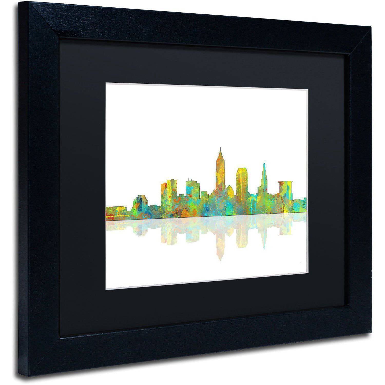 Trademark Fine Art "Cleveland Ohio Skyline" Canvas Art by Marlene Watson Black Matte, Black Frame