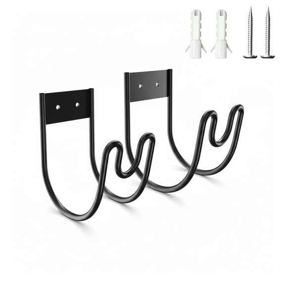 2 Pieces Black Metal Garden Hose Holder, Hose Holder Wall Mount, for Water Hose Extension Cords Vacuum Hose