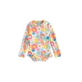 thumbnail image 2 of Musuos Toddler Girls Rash Guard Swimwear 0-3Years Long Sleeve Floral/Shell/Fish Scale Print Ruffled Swimsuits Zipper Bathing Suits, 2 of 10