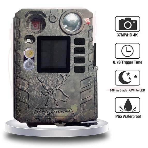 BOLY Hunting Game Camera, 37MP 4K 940nm No Glow & White LED Night Vision Trail Camera, Included 18650 Battery and TF Card, IP66 Waterproof Wildlife Scouting Camera