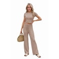 thumbnail image 2 of Womens Summer 2 Piece Outfits Color Block Short Sleeve Tops Tracksuit Slim Fit Pants Matching Set Lounge Sets 2026 Pale Pinkish Gray S, 2 of 8