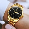 thumbnail image 4 of Reloj de oro para hombre Reloj de vestir de negocios de cuarzo analógico Fecha Acero inoxidable Clásico Lujo Luminoso Impermeable Reloj casual para hombre Acero inoxidable dorado Esfera negra, 4 of 5