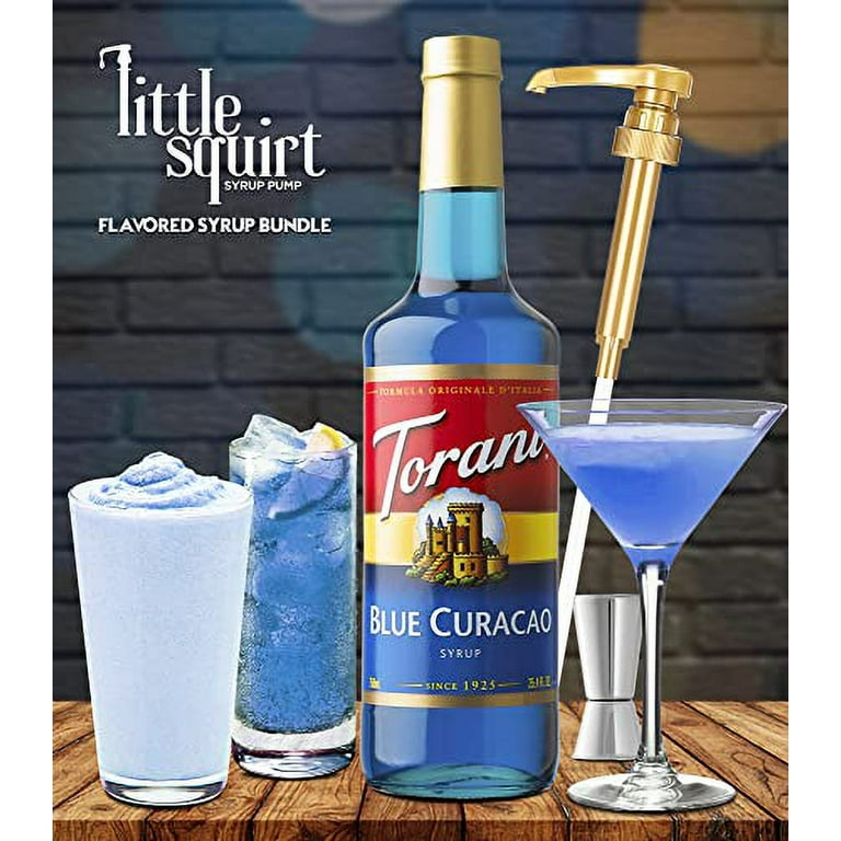 Torani Blue Curacao Syrup with Little Squirt Syrup Pump, 750ml 25.4 Ounces