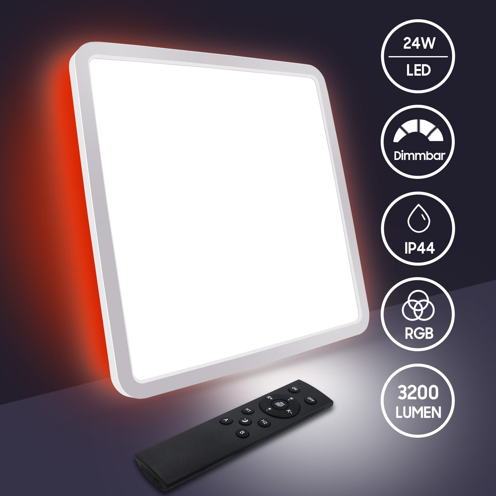 24W LED Dimmable Ceiling Light With Remote Control, 7 RGB Colours Changing Ceiling Lamp 3W Backlight For Bedroom, Living Room And Drawing Room