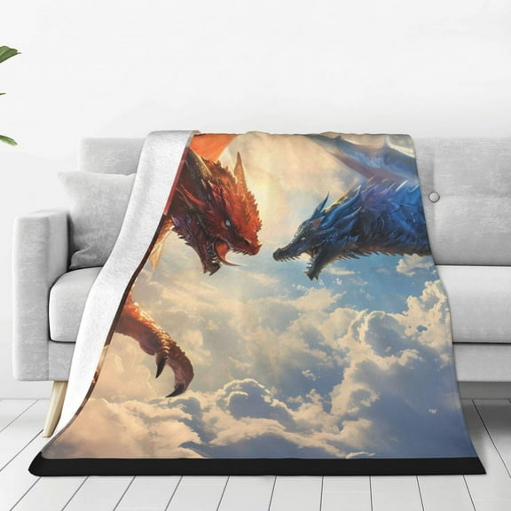 Fuzoiu Cloud Red And Blue Dragon Print Ultra-Soft Micro Fleece Blanket,All Seasons Flannel Throw, Lightweight Blanket for Bed, Sofa, Couch, Movie Night, Camping, and Travel-40"x30"