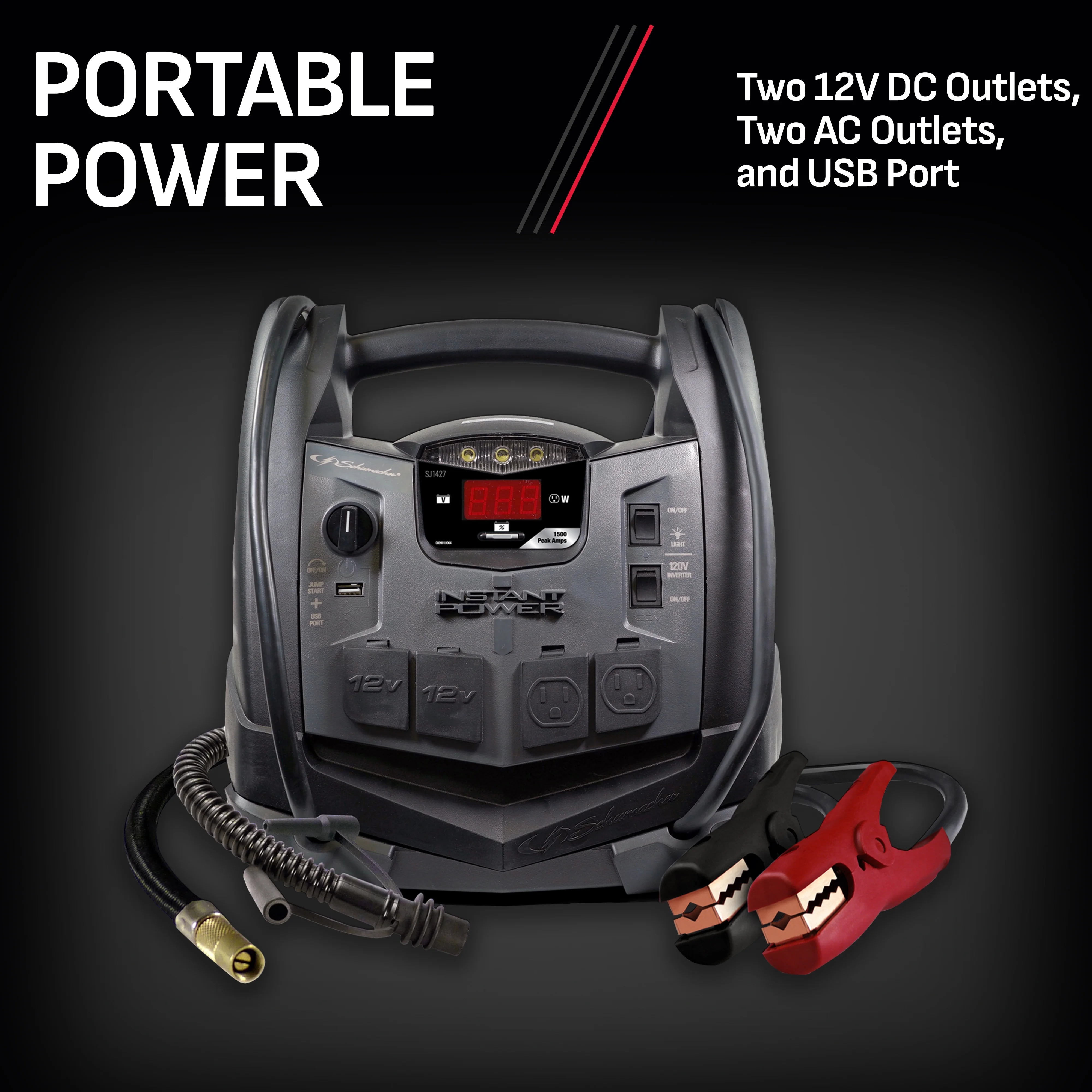 Restored Schumacher Electric RF940261427 6-in-1 1500A Car Battery Jump Starter & Power Station with 150-PSI Air Compressor,200W Continuous/400W Peak Inverter (Refurbished)