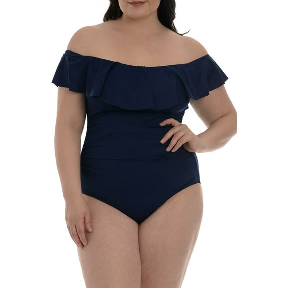 La Blanca Women's Off The Shoulder One Piece Swimsuit Blue Size 22W