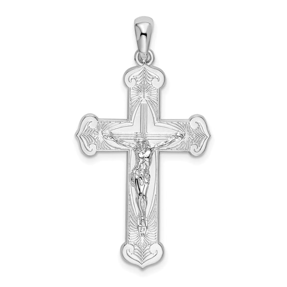 Handcrafted Sterling Silver Budded Crucifix Cross Pendant for Men and Women with Polished Religious Design and Detailed Christ Figure for Christian Faith Jewelry