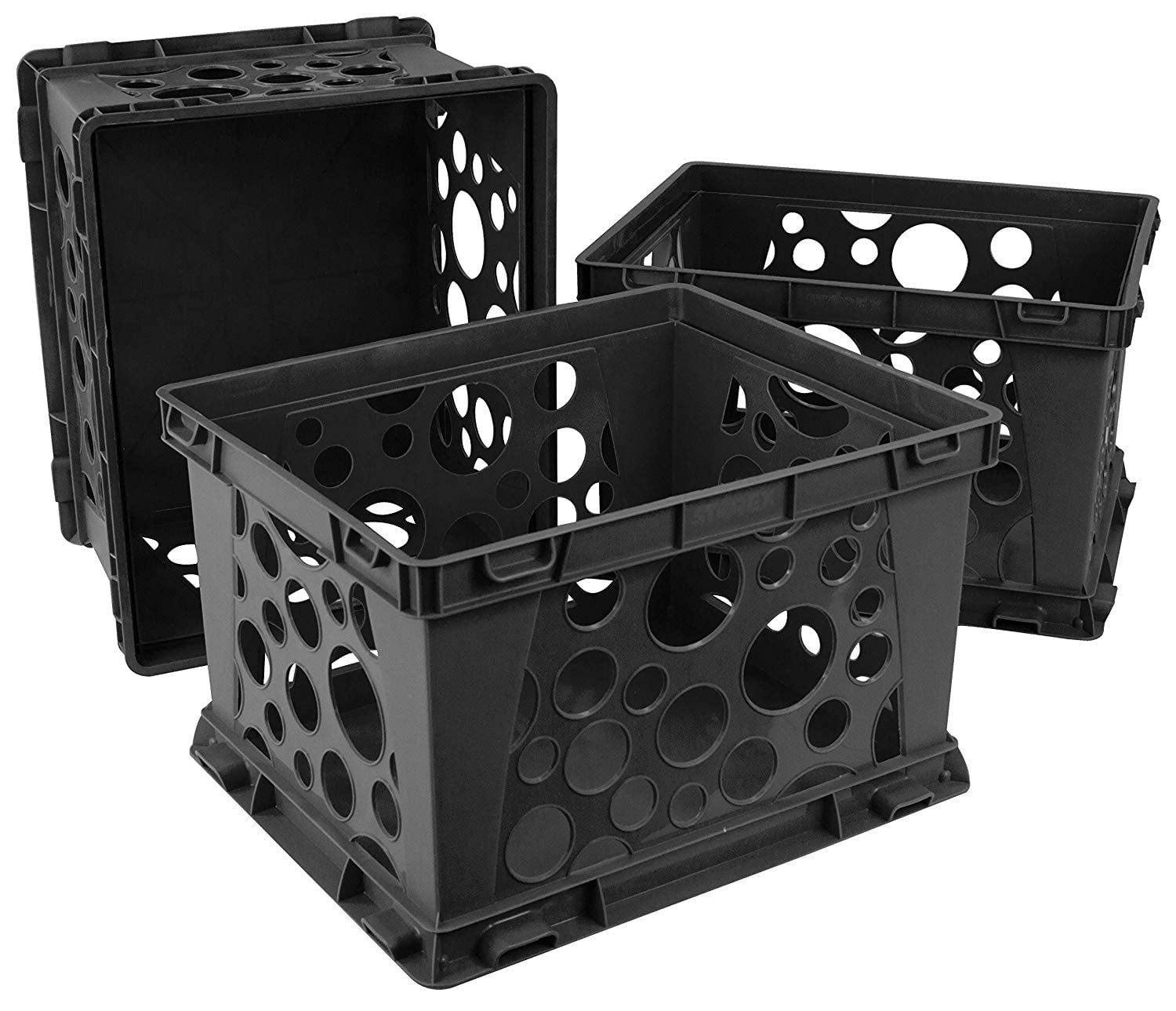 Storex Large Storage Crate, 3Pack, BlackColorBlack