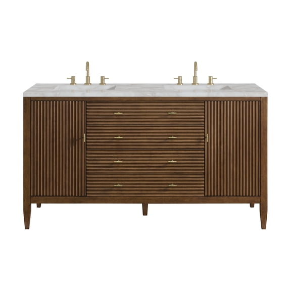 James Martin Vanities 485-V60d-3Vsl Myrrin 60" Double Basin Wood Vanity Set - Mid-Century