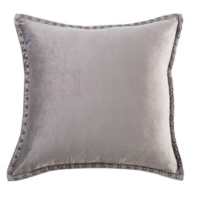 Gray Throw Pillow Cover Modern Metallic Rivet Velvet Texture Cushion Cover Square 20x20 Throw Pillow Case