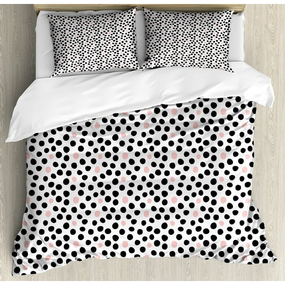 Polka Dots Duvet Cover Set, Circular Eggs Like Spots or Blemishes on a Plain Background, Decorative 3 Piece Bedding Set with 2 Pillow Shams, Calking Size, Charcoal Grey Blush, by Ambesonne