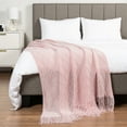 thumbnail image 3 of PAVILIA Light Pink Knit Throw Blanket for Couch Bed, Soft Knitted Farmhouse Sofa Throw for Living Room, Lightweight Decorative Summer Throw Blanket for Chair, Outdoor Textured Boho Blanket, 50x60, 3 of 9