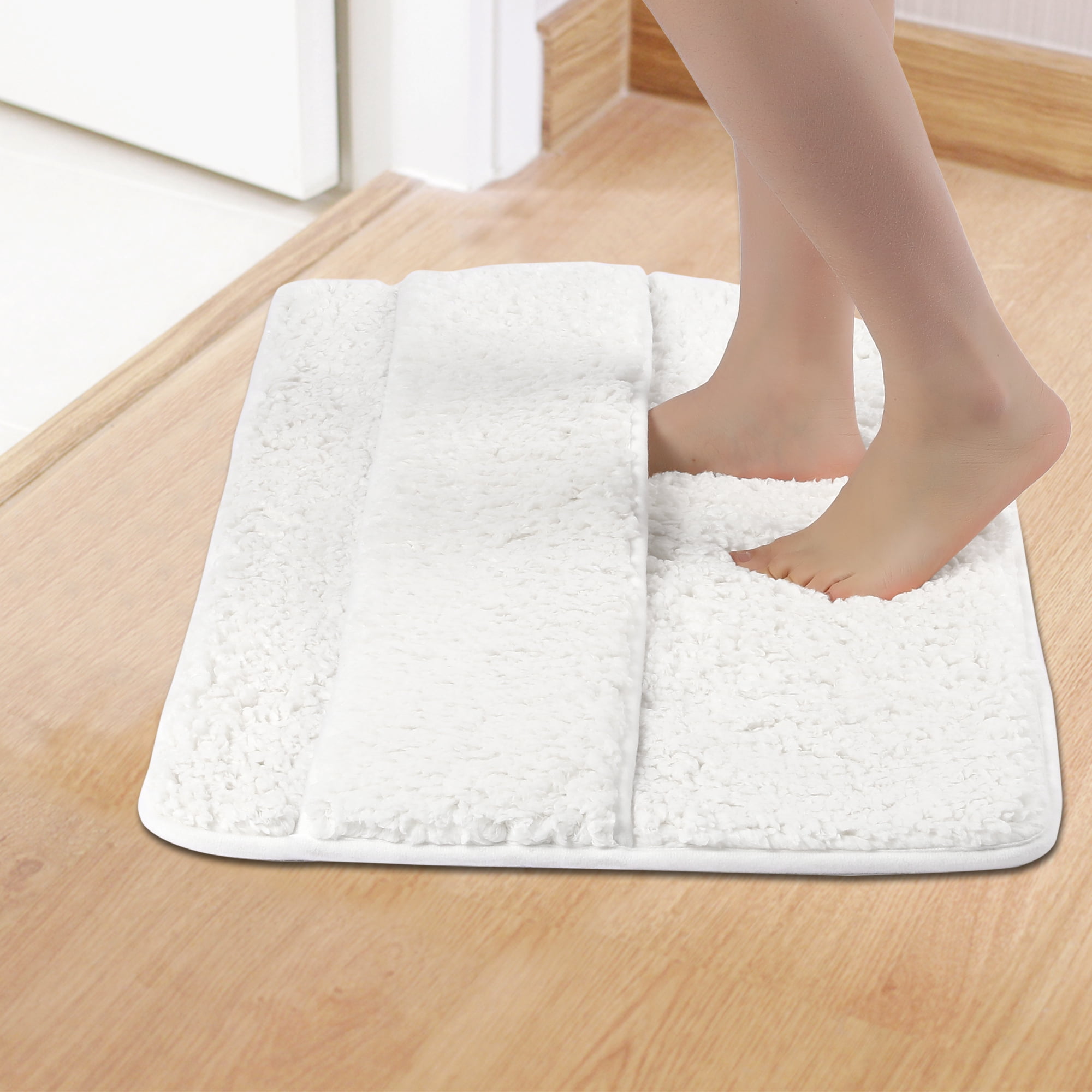 Unique Bargains Plush Shaggy Rugs Mat Absorbent Bath Rugs White 20" x 32"