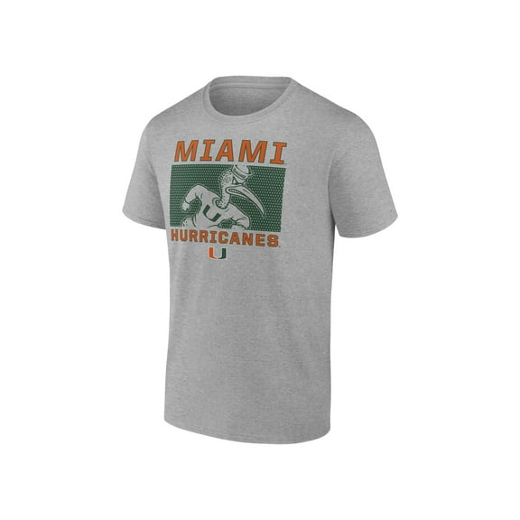 NCAA Miami Hurricanes Men's Heather Gray Cotton Boxed Mascot Short Sleeve T Shirt
