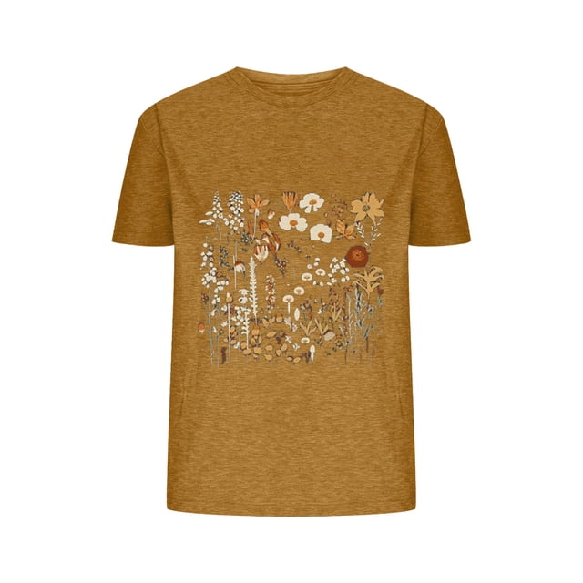 Blusas de Verano de las Mujeres Flor Impresa Cuello Redondo Manga Corta Superior, Verano Superior de las Mujeres