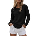 thumbnail image 5 of Women's Waffle Knit Top Crew Neck Long Sleeve Casual Pullover Blouse, 5 of 9