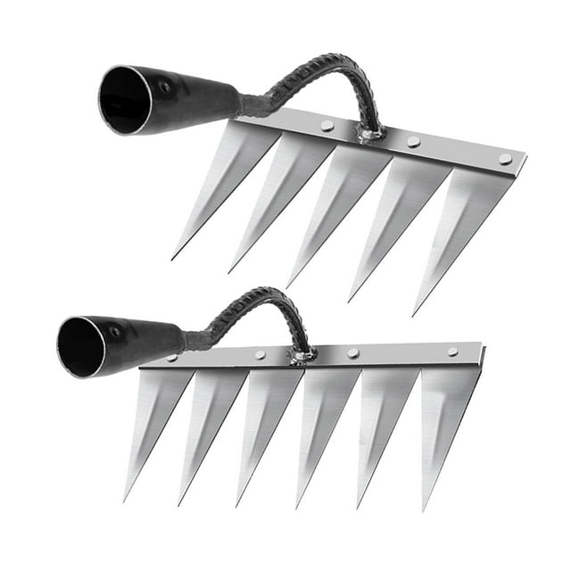 DOLITY 2x Multifunctional Weeding Hoe Rake Harrow Seeding Tilling Vegetable Plowing 6 Tooth 5 Tooth