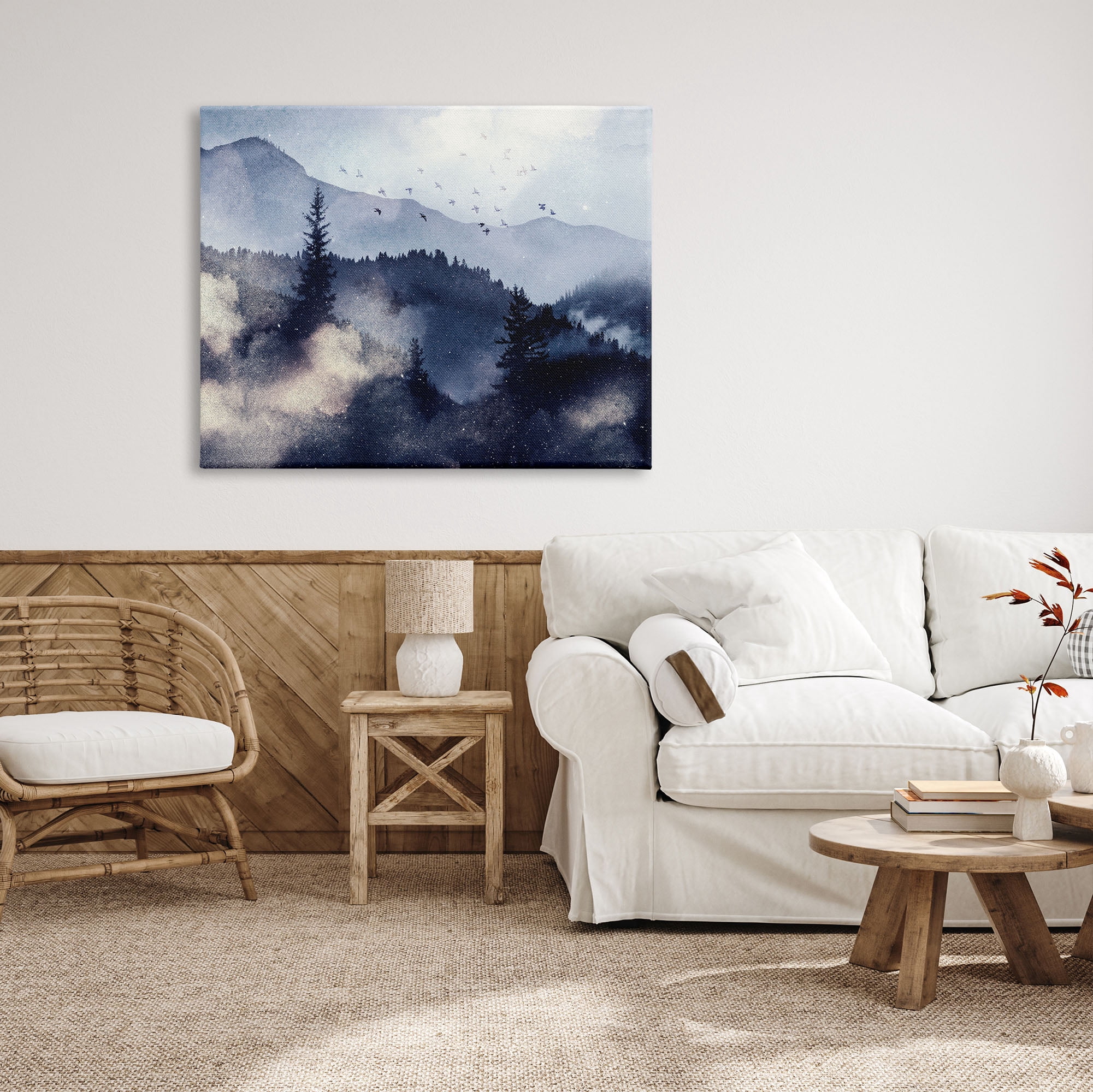 Stupell Industries Mountain Landscape Watercolor Nature Painting Gallery Wrapped Canvas Print Wall Art, 48 x 36