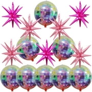 Finypa 15 Pcs Pink Disco Ball Balloons, Huge Pink Explosion Star Aluminum Foil Balloons for Birthday, Bachelorette Party, 70s 80s 90s Theme Disco Party Decorations Supplies Birthday Decorations