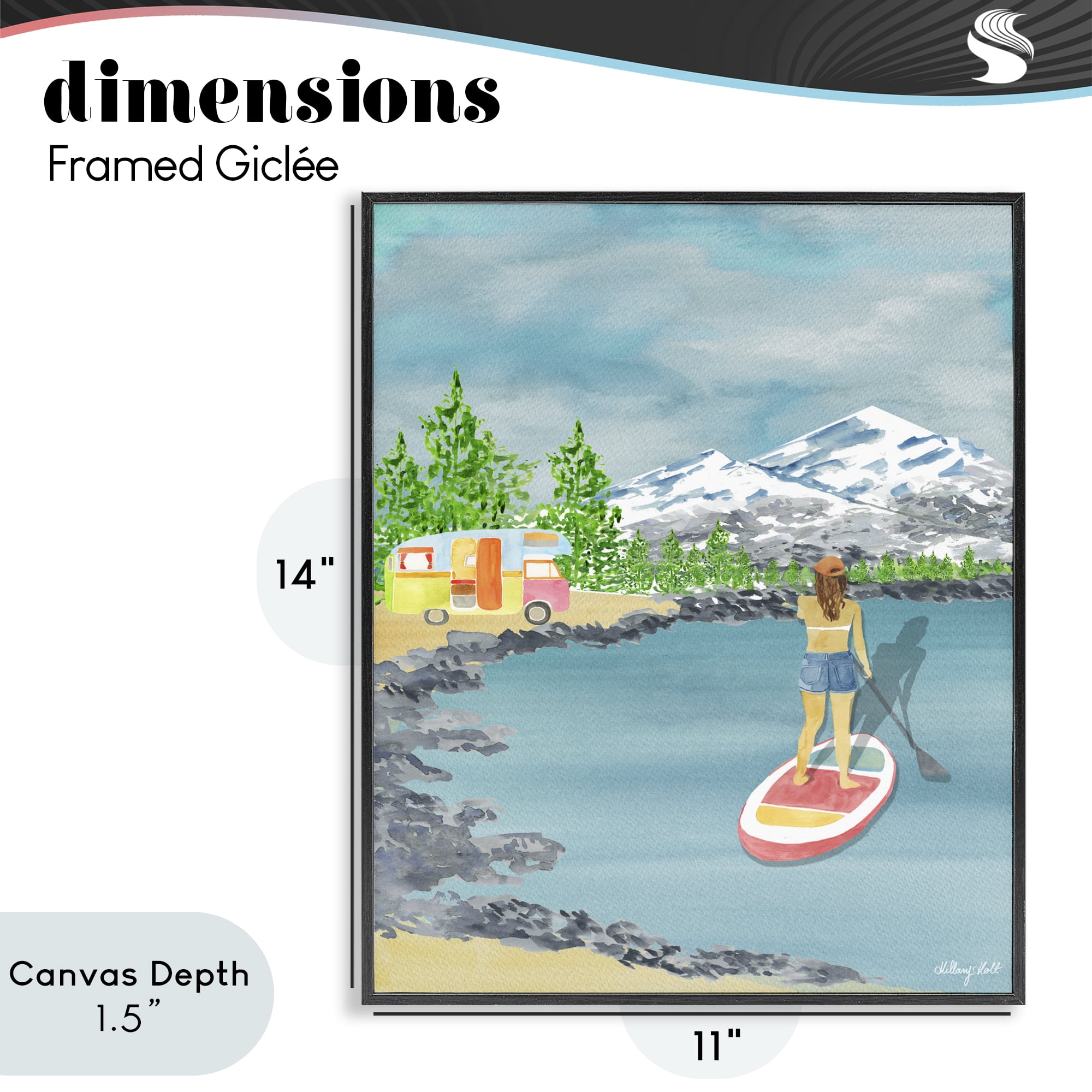 Stupell Industries Lake Tahoe Paddle Boarding Black Framed Giclee Art, design by Hillary Holt