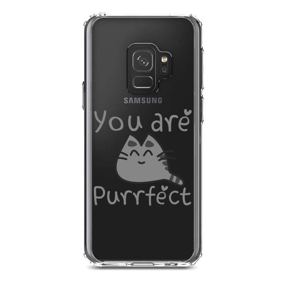 DistinctInk Clear Shockproof Hybrid Case for Samsung Galaxy S9 (5.8" Screen) - TPU Bumper Acrylic Back Tempered Glass Screen Protector - You Are Purrfect