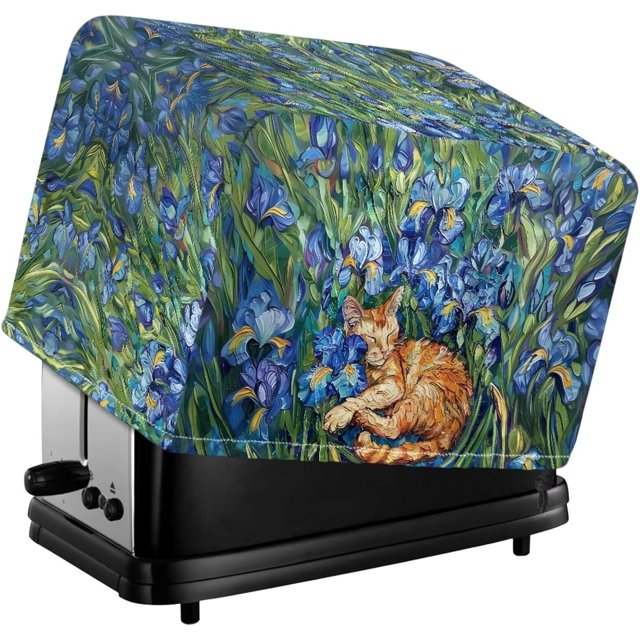 Iris Paint Cat Print Toaster Cover for 2 Slice Wide Slot Soft Dust Cover for Kitchen Small Appliance Bread Maker Covers