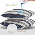 thumbnail image 4 of Throw Pillow Covers 16x16 Inch Set of 2, Navy Blue Striped Waterproof Outdoor Pillow Covers, Modern Geometric Horizontal Stripes Beige Decorative Cushion Pillowcases for Patio Garden Couch Bed, 4 of 9