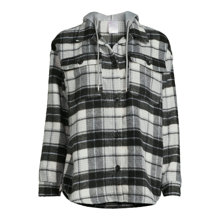 No Boundaries Juniors Shirt Jacket With Hood, Sizes XS-3XL