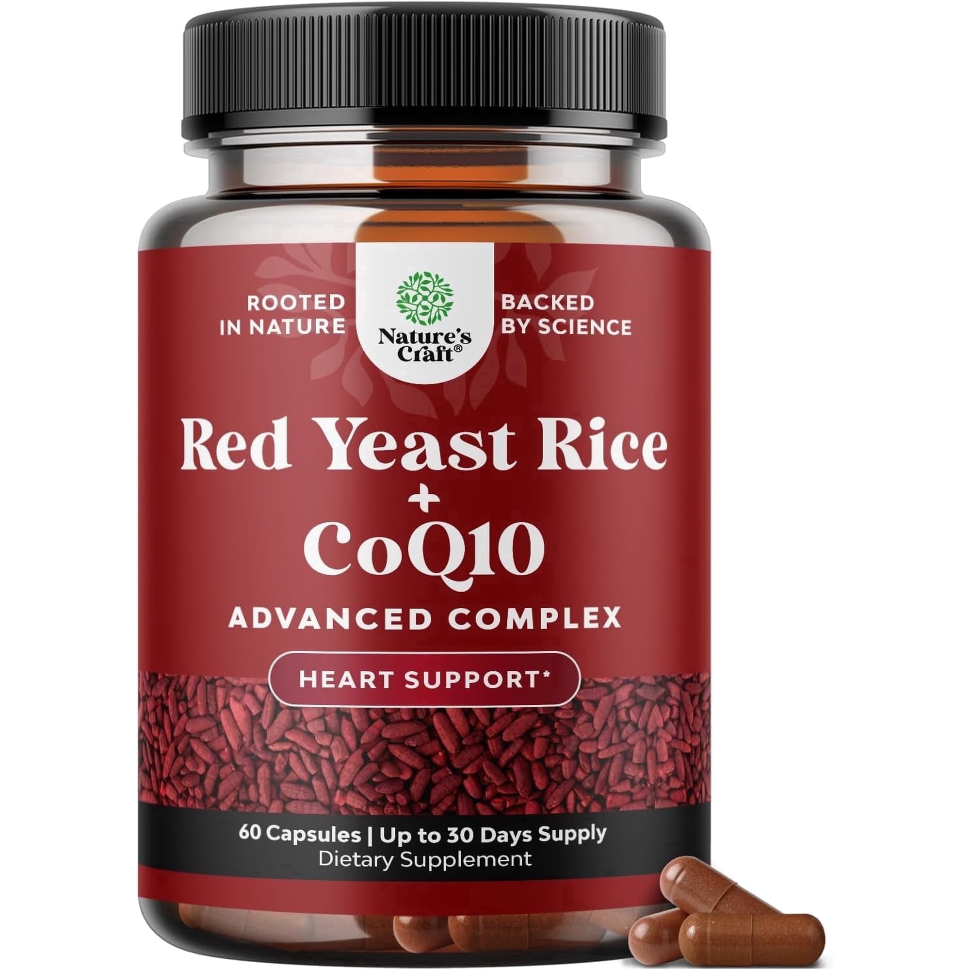 Natures Craft Red Yeast Rice Capsules 1200mg with CoQ10 100mg, Heart Health Supplement, 60 Count