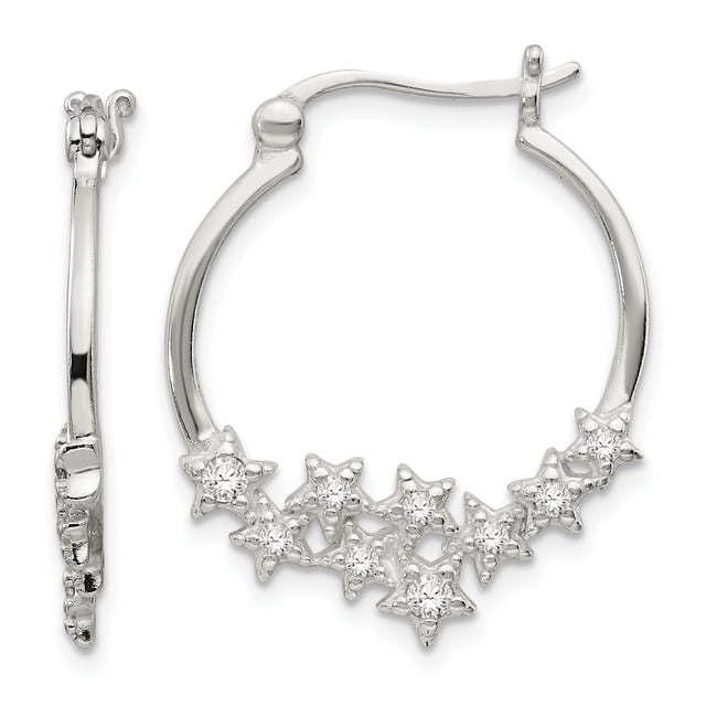 925 Sterling Silver Cubic Zirconia Cz Star Hoop Earrings Celestial