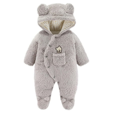 

Infant Baby Boys and Girls Autumn and Winter One Piece Romper Cute Little Bear Ears Hooded Creeper Suits Thickened Warm Jumpsuit
