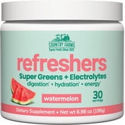 COUNTRY FARMS Refreshers, Super Greens and Electrolytes, Essential Minerals and Superfoods, Hydration Support, Promotes Natural Energy, with Fiber, Watermelon, 30 Servings
